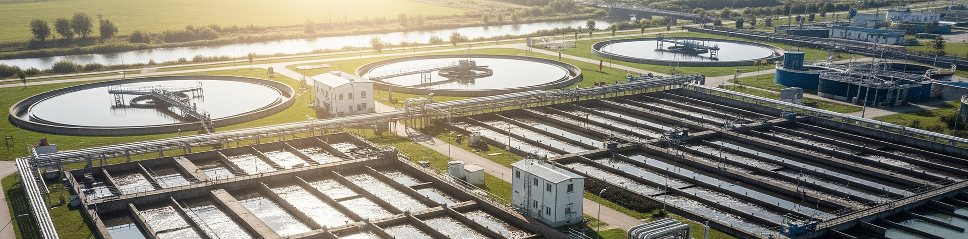 Full sewage plant view showing ozone for sewage water treatment process.